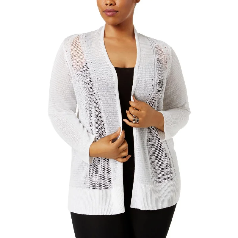 Alfani Womens Plus Mixed Stitch Lightweight Cardigan Sweater