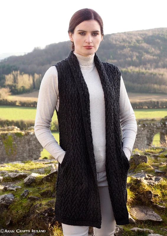 Aran Crafts Sleeveless Herringbone Cardigan | Charcoal