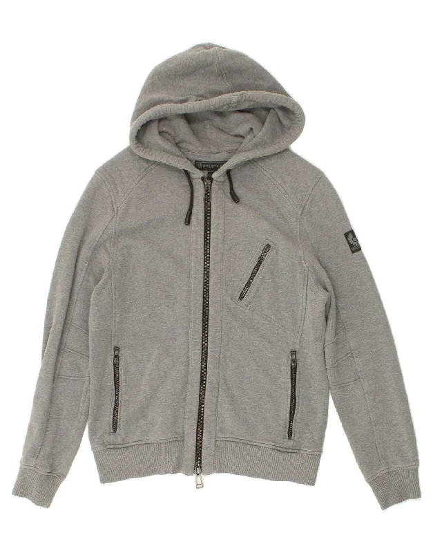 BELSTAFF Womens Zip Hoodie Sweater UK 16 Large Grey Cotton