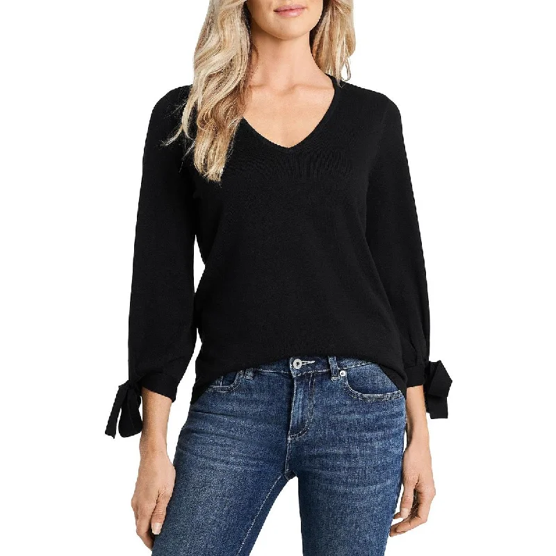 CeCe Womens Knit Tie Sleeve V-Neck Sweater