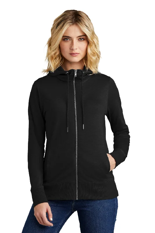 District Womens French Terry Full Zip Hooded Sweatshirt Hoodie - Black