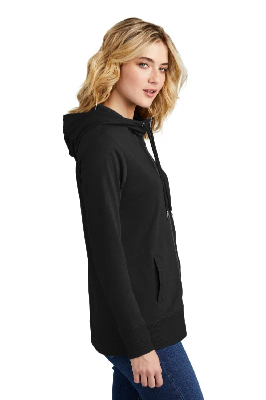 District Womens French Terry Full Zip Hooded Sweatshirt Hoodie - Black