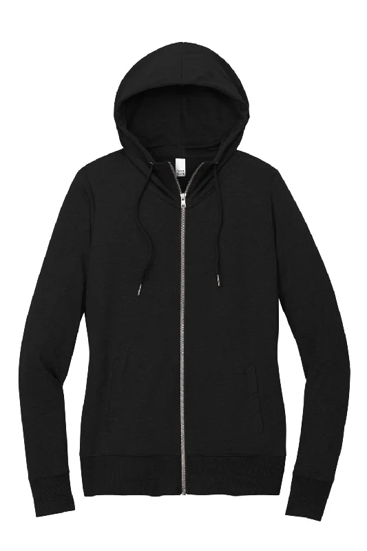 District Womens French Terry Full Zip Hooded Sweatshirt Hoodie - Black