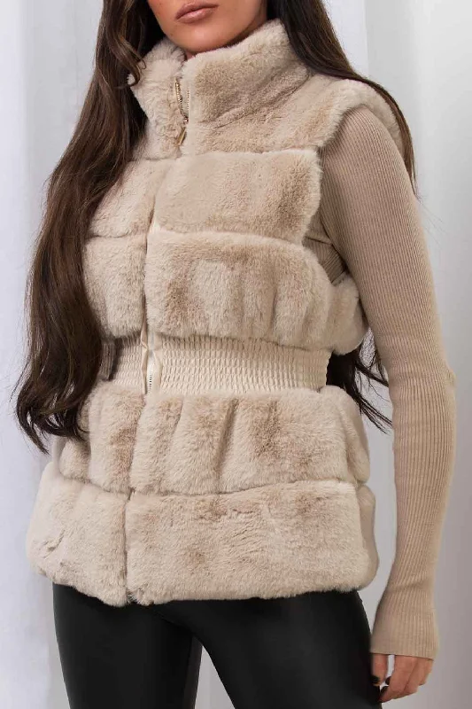 Faux Fur Gilet Beige