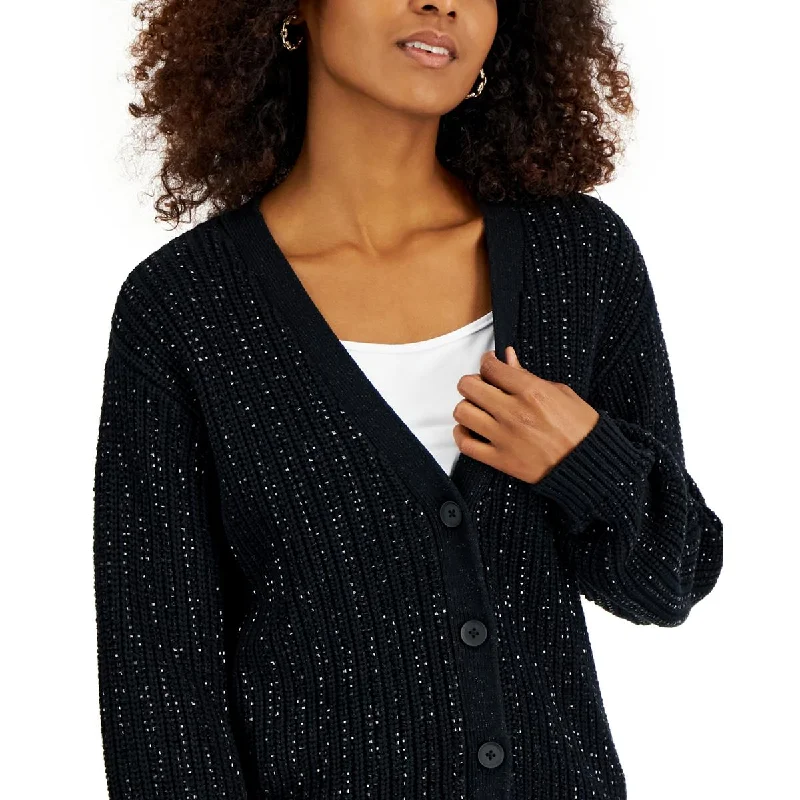 INC Womens Metallic Knit Cardigan Sweater