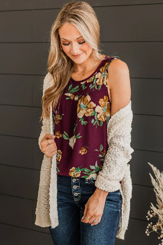 Intrigued By You Floral Tank Top- Plum