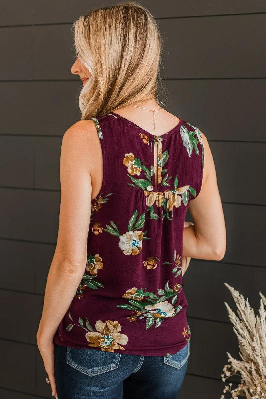 Intrigued By You Floral Tank Top- Plum