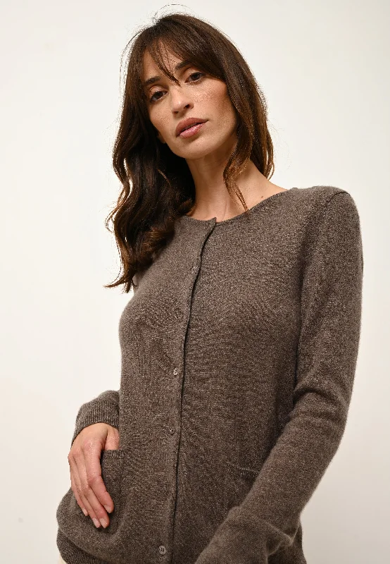 KATHARINE cardigan col rond taupe chiné