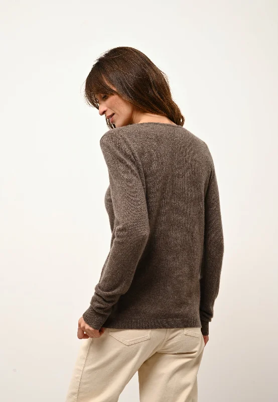 KATHARINE cardigan col rond taupe chiné