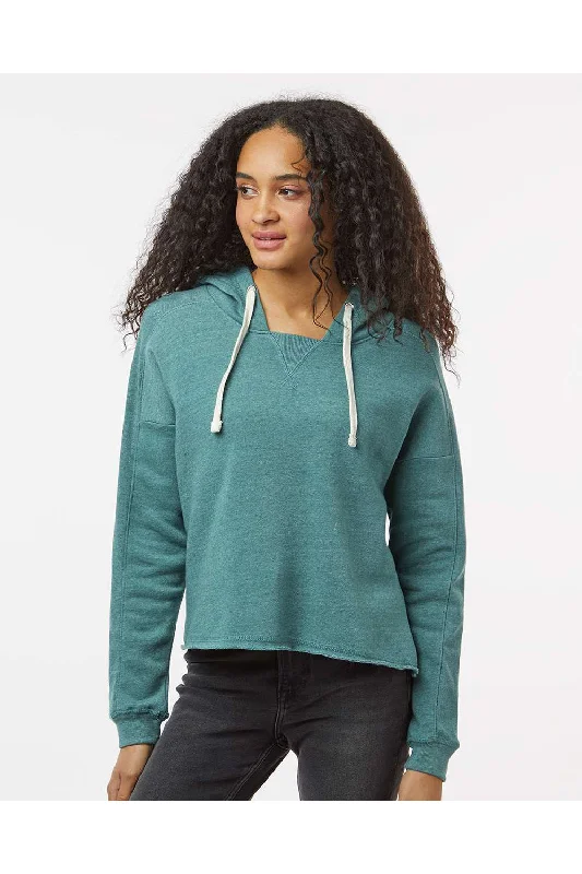 MV Sport Womens Angel Fleece Crop Hooded Sweatshirt Hoodie - Mallard Green - NEW