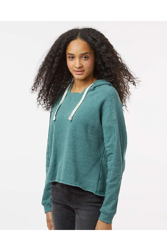 MV Sport Womens Angel Fleece Crop Hooded Sweatshirt Hoodie - Mallard Green - NEW