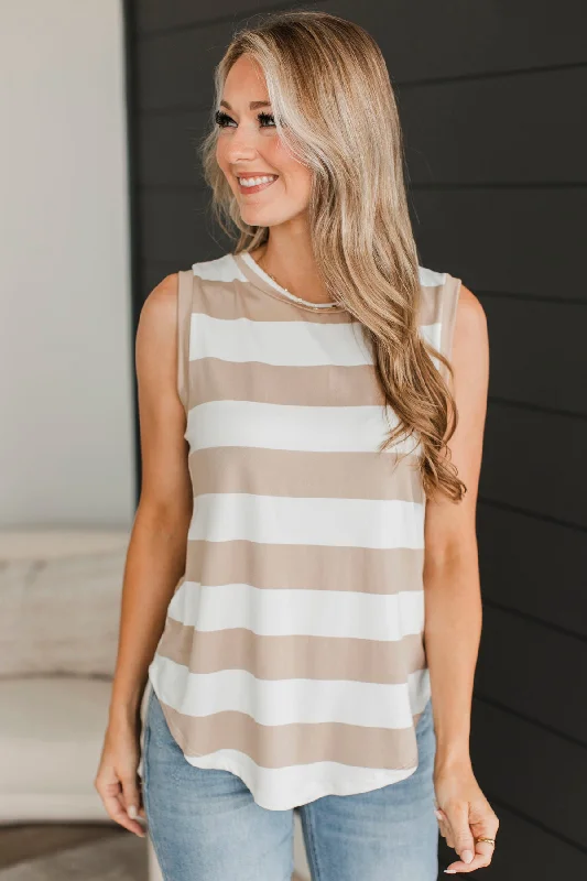 Read The Signs Striped Tank Top- Ivory & Beige