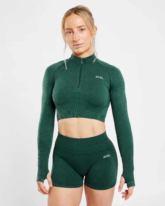 Revive Seamless Crop 1/2 Zip Pullover - Evergreen Marl