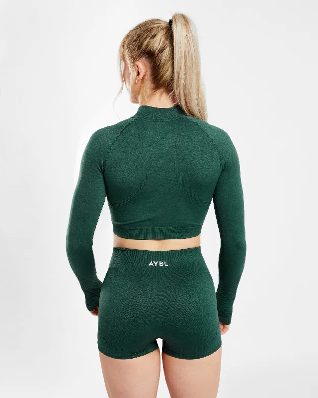 Revive Seamless Crop 1/2 Zip Pullover - Evergreen Marl