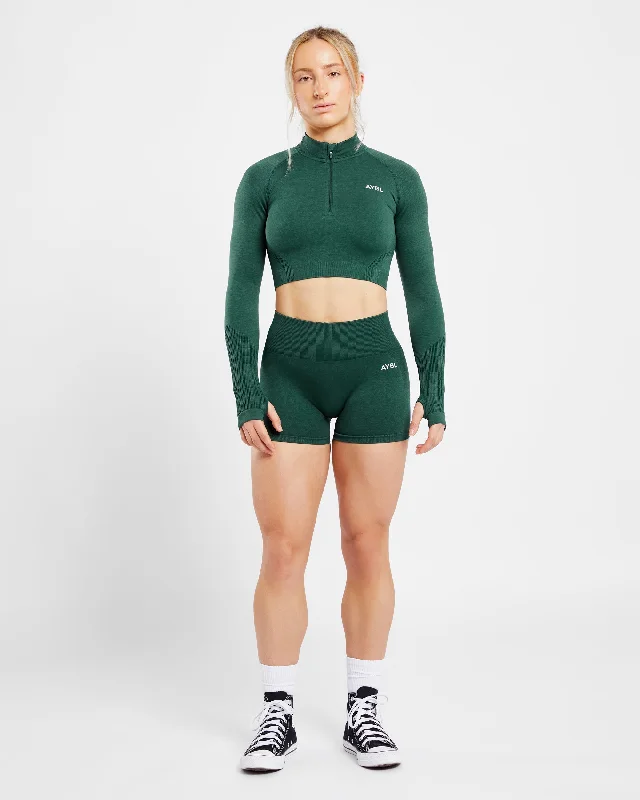 Revive Seamless Crop 1/2 Zip Pullover - Evergreen Marl