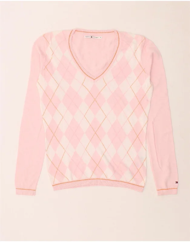 TOMMY HILFIGER Womens V-Neck Jumper Sweater UK 10 Small Pink