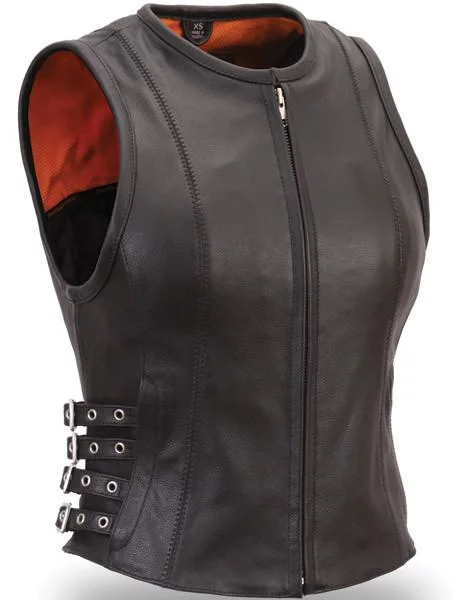 Woman's Buckled Zip Front Leather Vest