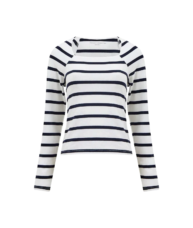 Rallie Stripe Square Neck Long Sleeve Top - White