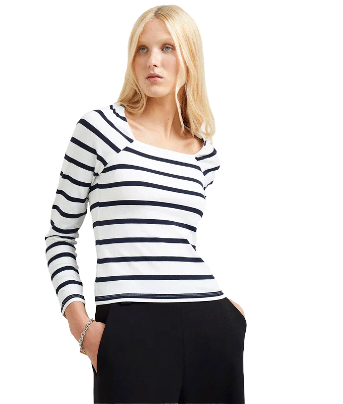 Rallie Stripe Square Neck Long Sleeve Top - White