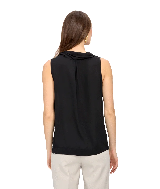 Draped Neck Sleeveless Top Style - Black