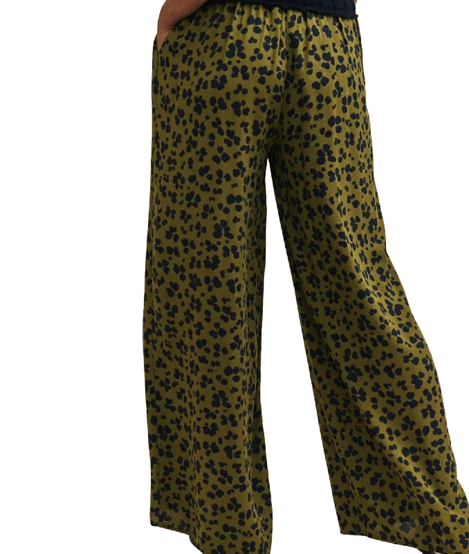 Animal Print Full Length Wide Leg Zeena Trousers - Green