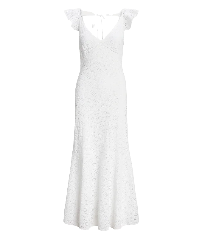 Embroidered Eyelet Linen Dress - White