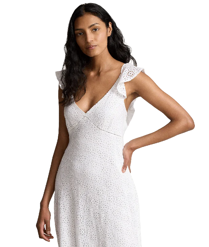 Embroidered Eyelet Linen Dress - White