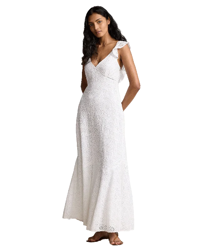 Embroidered Eyelet Linen Dress - White