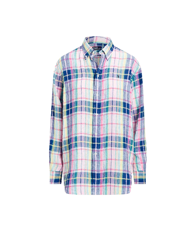 Relaxed Fit Linen Shirt - White/Blue Multi