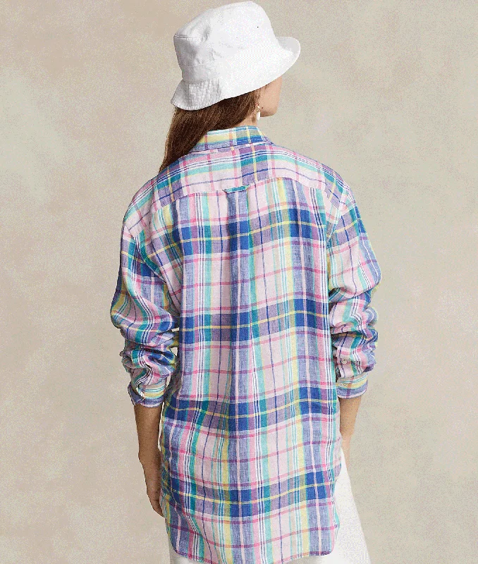 Relaxed Fit Linen Shirt - White/Blue Multi