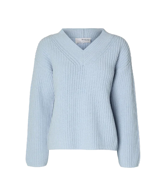 V-neck Knitted Jumper - Blue