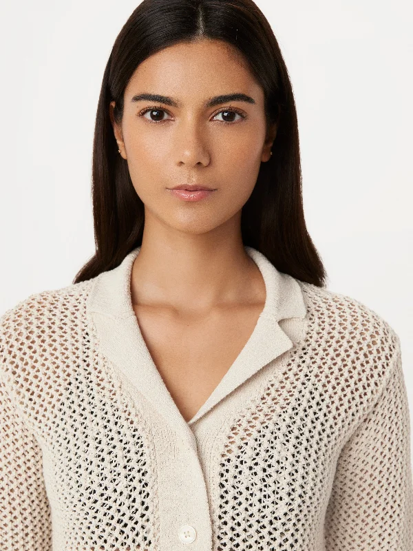 The Crochet Camp Collar Knit Shirt in Oatmeal