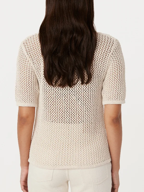 The Crochet Camp Collar Knit Shirt in Oatmeal