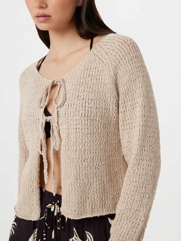 The Crochet Knit Cardigan in Light Beige