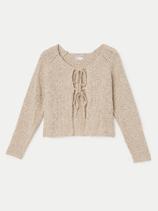 The Crochet Knit Cardigan in Light Beige