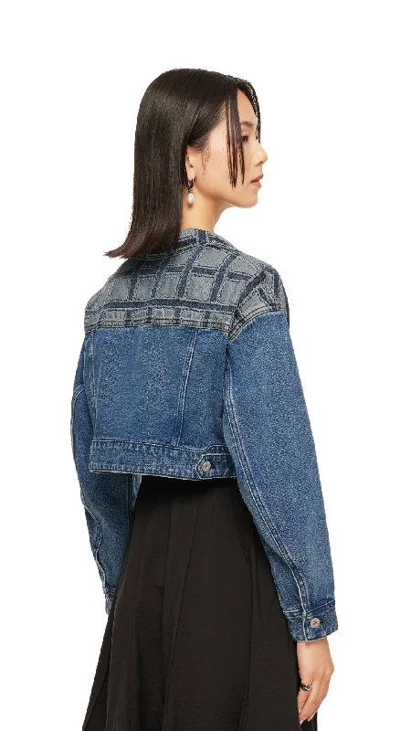 Patched Crop Denim Jacket