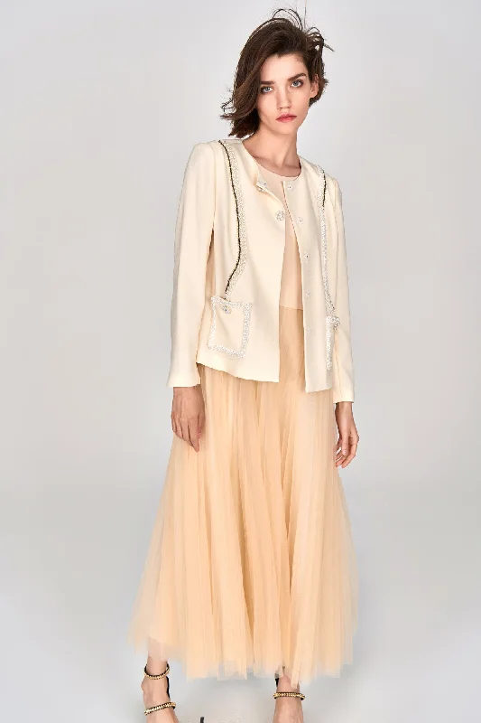 Custard Beaded Crepe Jacket