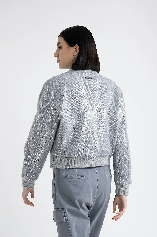 Brushed wool jacket with sequin embroidery