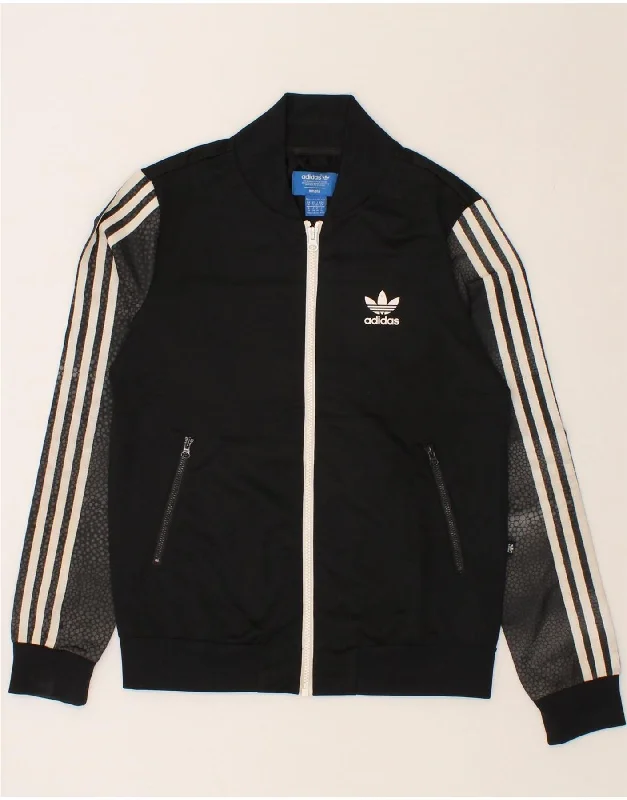 ADIDAS Womens Graphic Tracksuit Top Jacket UK 10 Small Black Polyester