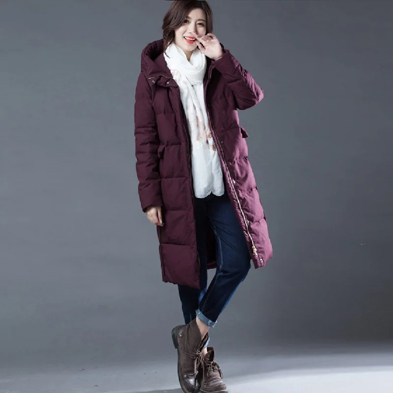 Babakud Wine Red Thick Down Hooded Winter Coat