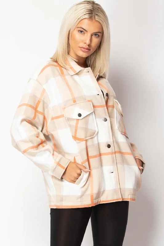 Beige Check Oversized Shacket