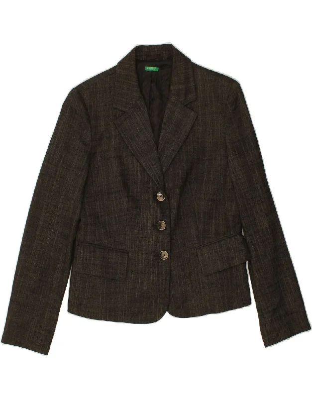 BENETTON Womens 3 Button Blazer Jacket IT 46 Large Brown Viscose