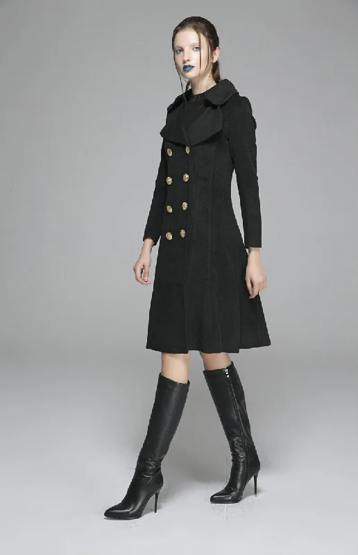 Black Winter Wool Coat 1370#