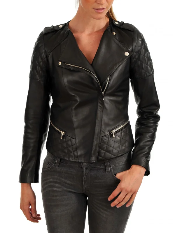 Black Women’s Biker Lapel Collar Leather Jacket