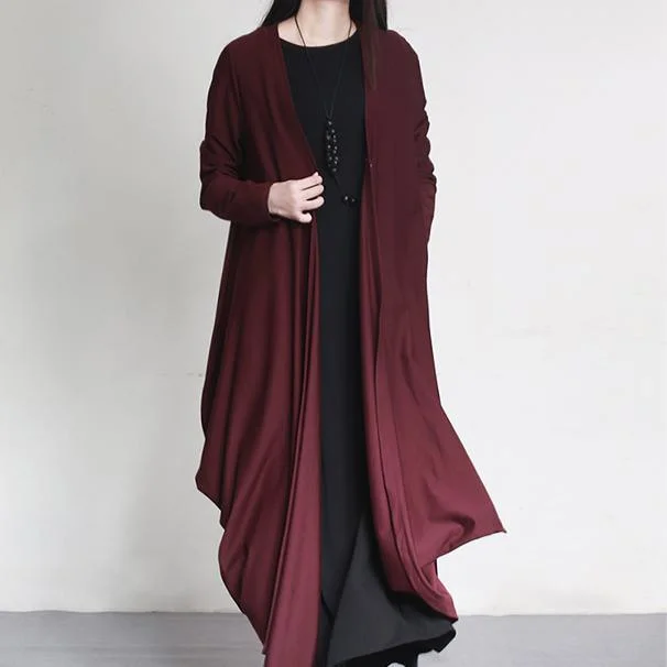 burgundy original cotton cardigans oversize elegant asymmetric draping coats