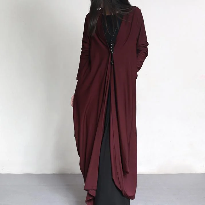 burgundy original cotton cardigans oversize elegant asymmetric draping coats