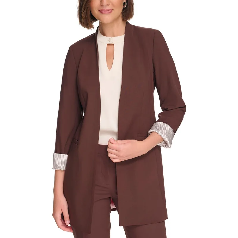 Calvin Klein Womens Petites Crepe Long Open-Front Blazer