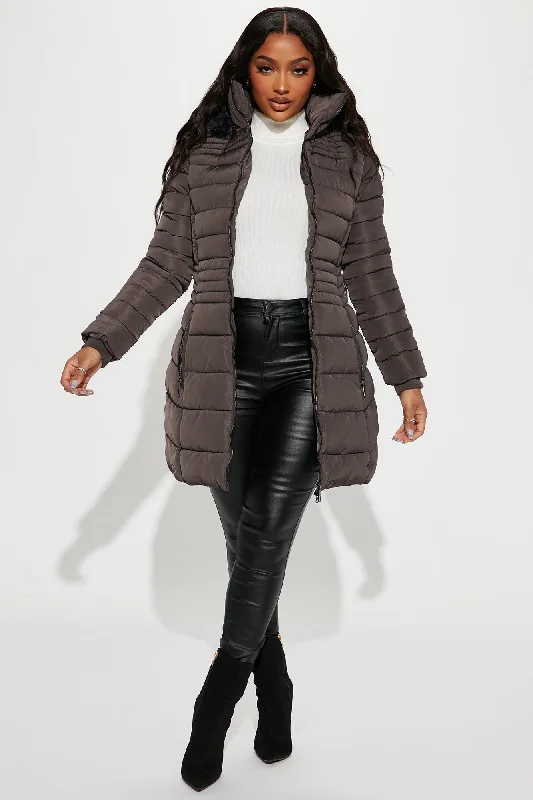 Caught In The Cold Puffer Coat - Charcoal