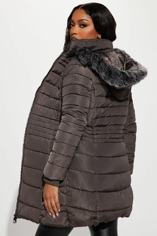 Caught In The Cold Puffer Coat - Charcoal