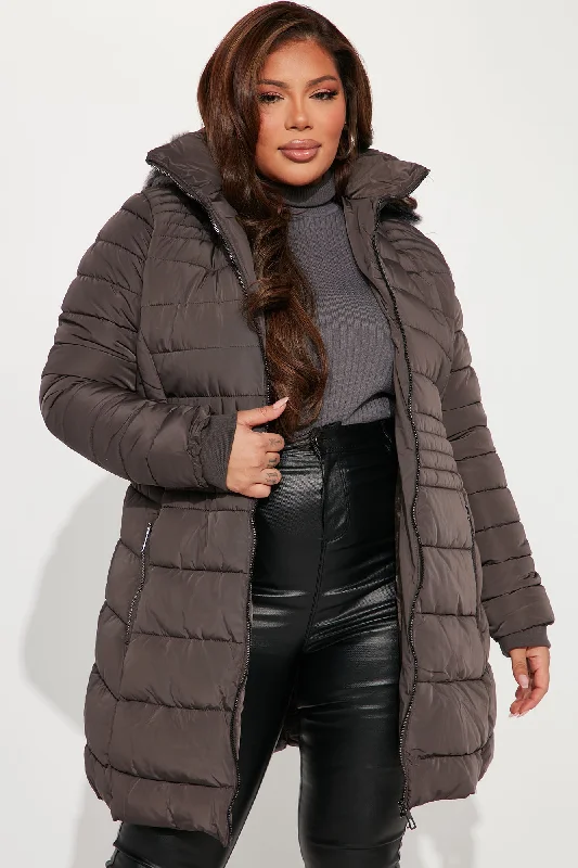 Caught In The Cold Puffer Coat - Charcoal